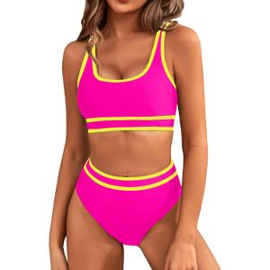 BMJL Women's High Waisted Bikini Sets Sporty Two Piece Swimsuits Color Block Cheeky High Cut Bathing Suits (Medium)