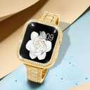 Mosonio Compatible with Apple Watch Band 38mm 40mm 41mm 42mm 44mm 45mm 46mm 49mm with 2 Pack Case Women, Jewelry Replacement Metal Bands Strap with Bling PC Protective Case for iWatch Ultra SE Series 11/10/9/8/7/6/5/4/3/2/1
