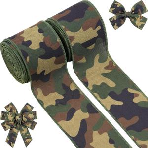 YKW Camo Wired Ribbon 2.5 Inch 20 Yards Camouflage Burlap Fabric for Wreaths, Homecoming Mums & Cheer Bows