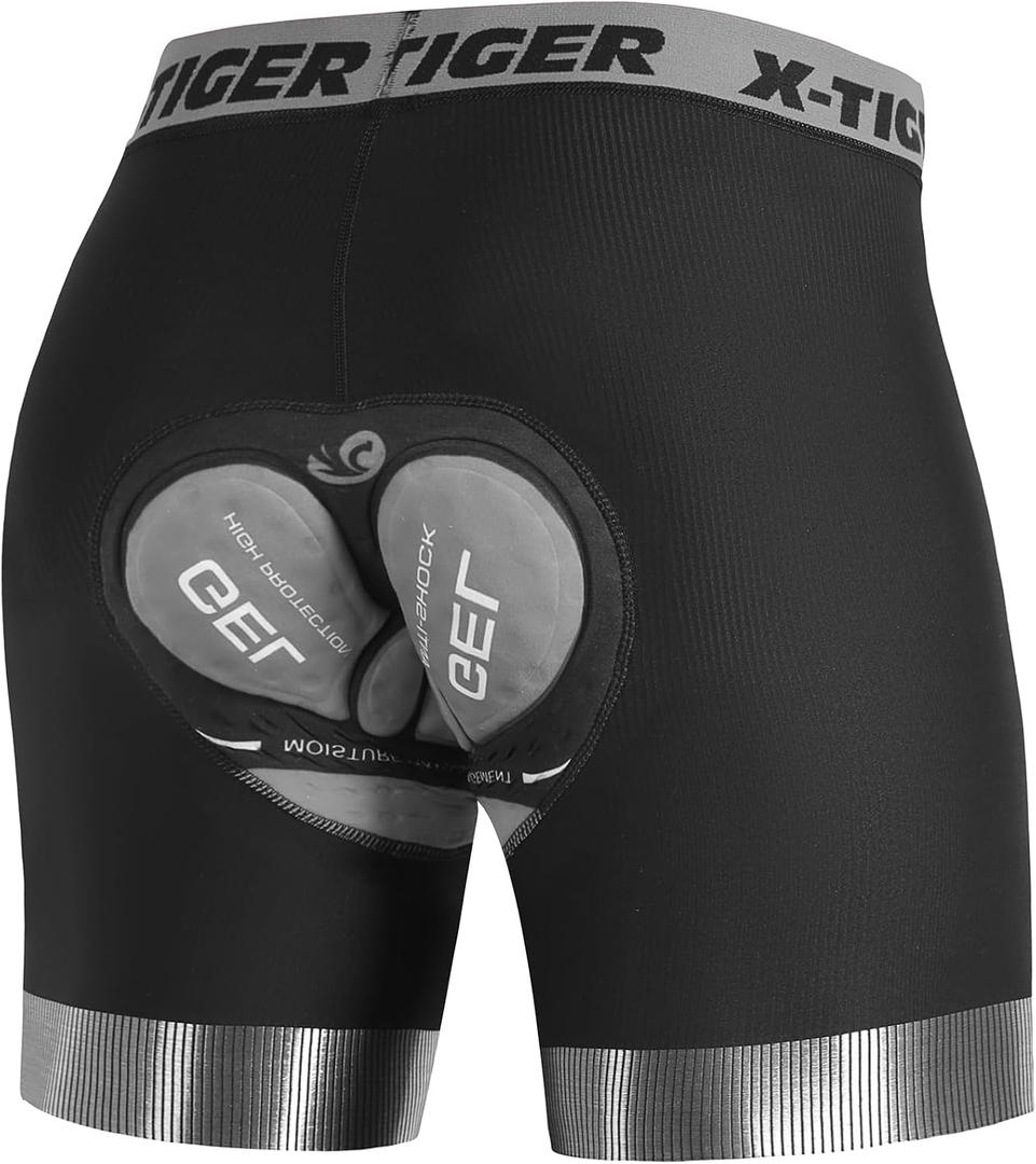 X-TIGER Cycling Underwear Mens Bike Shorts 5D Padded Mountain Biking Riding Shorts with Anti-Slip Leg,Bicycle Liner Shorts (Black, Medium)