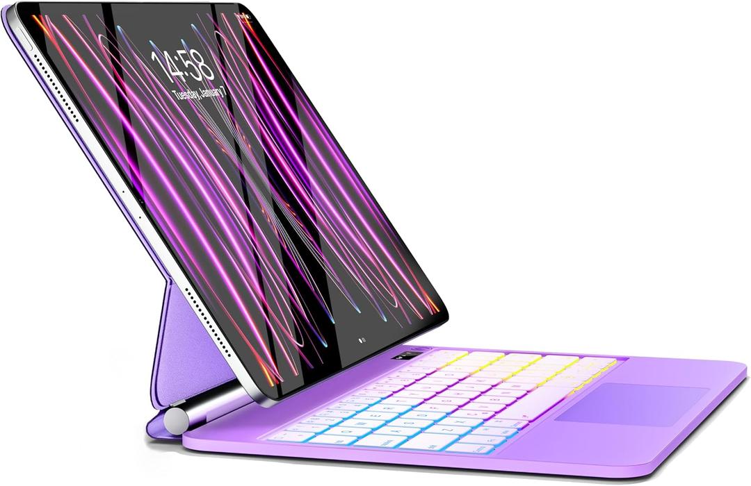 Magic for iPad Air 13-inch(M4 2026/M3 2025/M2 2024)iPad Pro 12.9(6th/5th/4th/3rd)Generation Case with Keyboard Rainbow Backlit & Multi-Touch Trackpad Floating Stand Magnetic Cover Purple