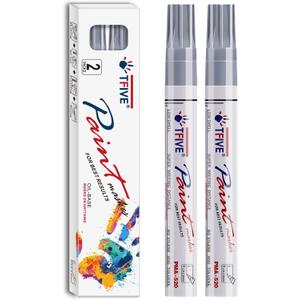 TFIVE Silver Permanent Paint Marker Pens - 2 Count Oil Based Marker Pen, Medium Tip, Waterproof & Quick Dry, for Office, Art, Rock Painting, Ceramic, Glass, Wood, Plastic, Metal, Canvas