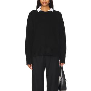 Aigeman Women Oversized Crewneck Chunky Knit Sweater Drapped Shoulder Long Sleeves Fall Pullover Sweaters Top Trendy Outfits (Black, S)