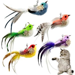 5 x Cat Feather Toys Refill, 5 Pieces Cat Wand Attachments Feathers Bird Toy for Indoor Cats