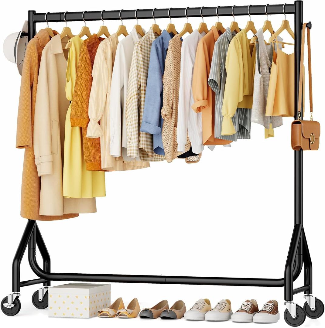 HYSEYY Clothes Clothing Rack, Rolling Heavy Duty Clothes Rack Load 420 LBS With Wheels, Metal Clothes Rack for Hanging Clothes, Portable Standing Clothes Garment Rack, Black,48 inches