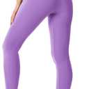 Womens Seamless Leggings 28" Inseam with Pockets Buttery Soft High Waisted Tummy Control Full Length Yoga Pants (Purple, M)