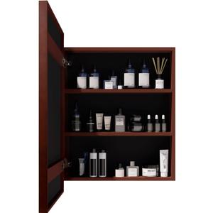 Wood Framed Medicine Cabinet Organizer with Mirror, Surface Mounting or in-wall Installation (Brown, 18x24)
