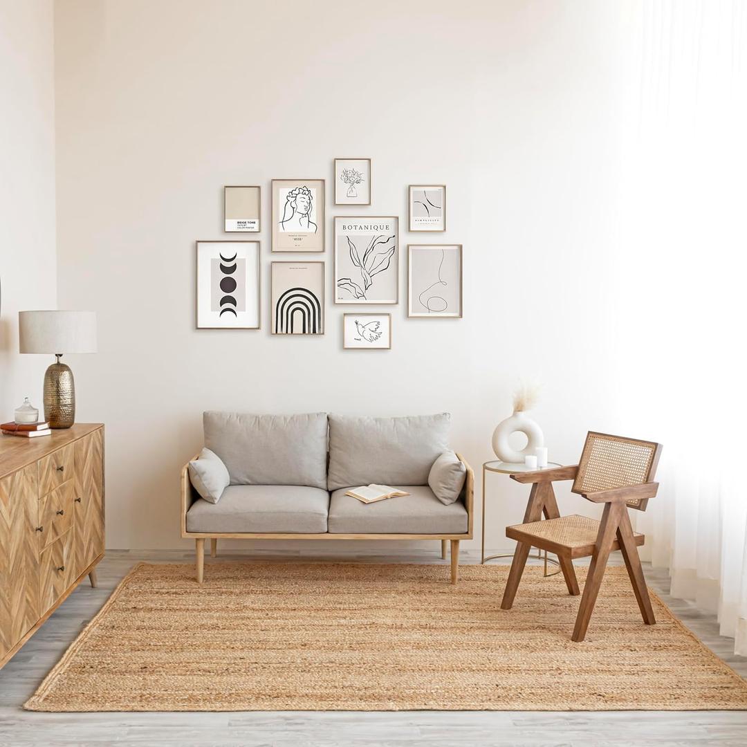 SISOSU Pure Jute Braided Natural Farmhouse Area Rug, Rustic Vintage Bohemian Floor Carpet for Living Room & Bedroom, 5 x 8 Feet