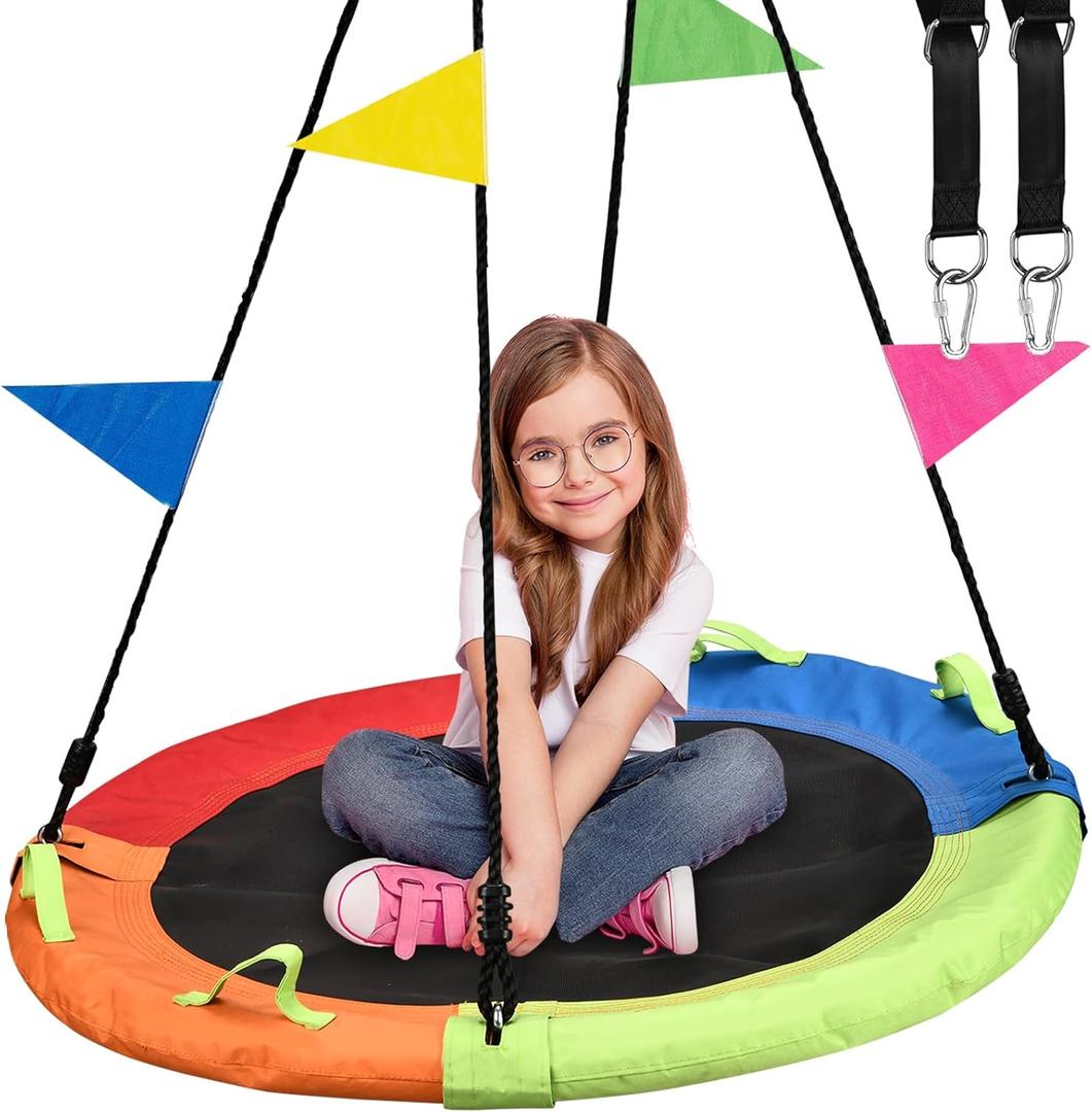 Tree Swing, Saucer Flying Swing 40 Inch for Kids, 900lbs Weight Capacity, with Adjustable Hanging Straps, for Indoor and Outdoor, Multicolor, Gifts for Kids
