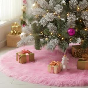CHICHIC 48 inch Christmas Tree Skirt Faux Fur Xmas Tree Skirt Christmas Decorations Holiday Tree Ornaments Tree Decoration for Christmas Home Decorations, Xmas Party Holiday Decorations, Pink