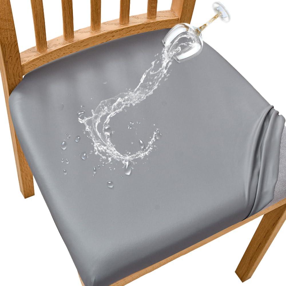 SearchI Waterproof PU Leather Seat Covers for Dining Chairs, 6 Pack Stretch Dining Room Chair Seat Covers, Kitchen Chair Seat Covers Protectors (Grayish)