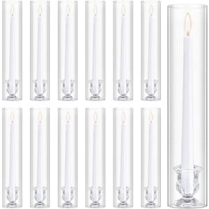 12 Set Hurricane Candle Holder Cylinder Sleeves Taper Candlestick Holder 10 Inch White Candles Table Centerpiece for Wedding Party Festival Decoration