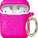  Compatible with Airpods Case Leopard Engraved Skin Cover Compatible with Airpods 2nd/1st Charging Case, Cute Soft Silicone Full Protective, Front LED Visible, Hot Pink