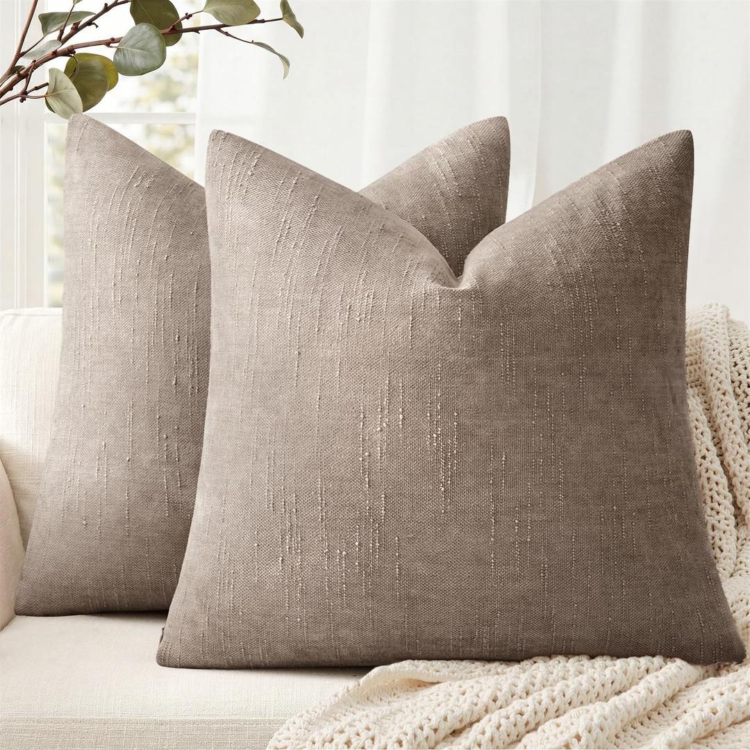 ANRODUO Pack of 2 Decorative Textured Pillow Covers Soft Light Taupe Grey Euro Accent Solid Chenille Cushion Cover Cozy Farmhouse Pillow Case for Couch Sofa Bedroom Living Room Home Decor 22x22 Inch