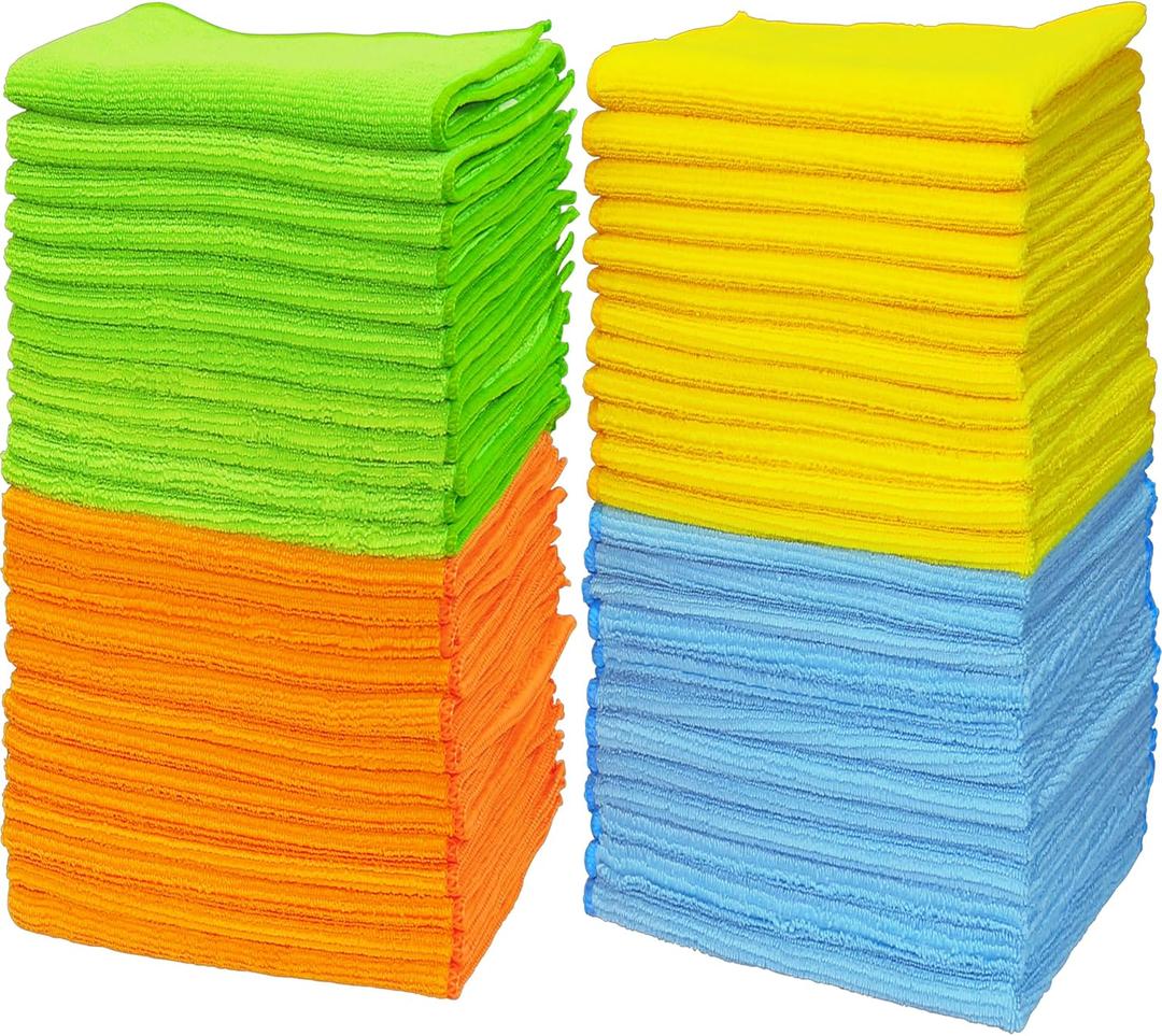Simple Houseware Microfiber Cleaning Cloth 50 Pack, 12" x 12", 4 Colors