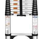 Soctone Telescoping Ladder, 12.5 FT Aluminum Button Retraction Extension Ladder with 2 Triangle Stabilizers, Multi-Purpose Ladder with Slow Down Design, 330lbs Max Capacity for House Daily Life