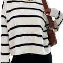 GORGLITTER Women's Striped Drop Shoulder Sweater Oversized Crew Neck Knit Sweaters Pullover Top (Medium, Black and White)