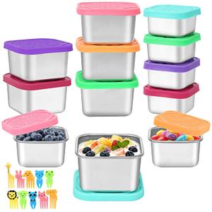 JUJOJB 12Pack Stainless Steel Snack Containers with Lids, Small 6oz & 2oz Leak Proof Metal Food Storage Containers, Bento Box Meal prep Containers, Easy Open Stackable Lunch Box for Adults LIttle One