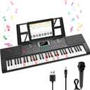 Piano Keyboard, 61 Key Upgrade Kids Pianos Music Toy with Light-up Keys & Pro Teaching Modes, Dual Speaker, 70 Demos,100 Tones, 100 Rhythms Perfect Christmas/Birthday Gift for Kids (Black), 2 x 26.5 x 7.8 inches