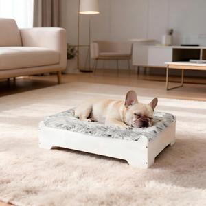 Small Elevated Wooden Dog Bed Frame with Cushion, Raised Dog Couch Sofa 27x 21 Up to 40lbs