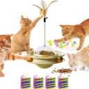 SEVENKA Cat Toys, 4in1 Interactive Kitten Toy, Fluttering Feather Toy, Track Ball, 16 Spiral Springs, Slow Cat Treats Dispenser Food Feeder Dispensing Pet Supplies, Indoor Exercise Kicker