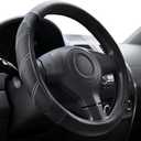 Elantrip Sport Leather Steering Wheel Cover 14 1/2 inch to 15 inch Universal, Padded Soft Grip Breathable for Car Truck SUV Jeep, Anti Slip Odorless Black