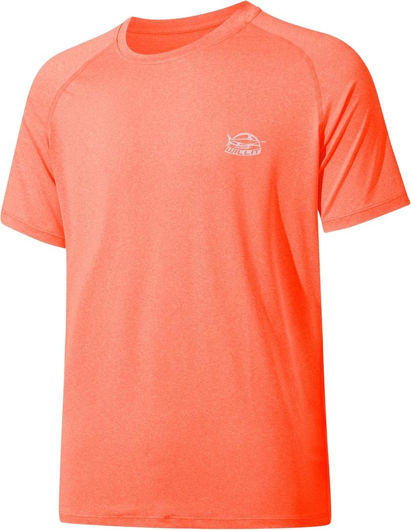 Willit Men's Rashguard Swim Shirt Short Sleeve UPF 50+ Sun Protection Shirt SPF Quick Dry Water Shirt (Large, Heather Red)