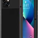 Lanhiem for iPhone 13 Metal Case, Heavy Duty Shockproof Tough Rugged Case with Built-in Glass Screen Protector, 360 Full Body Protective Cover for iPhone 13 6.1 inch, Black