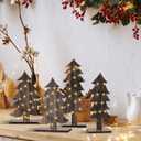 Meooeck 6 Pcs Tabletop Christmas Tree Decorations Wooden Christmas Trees with Base Standing Handmade Rustic Farmhouse Centerpieces for Tables for Home Office Xmas Decor(Dark Wood Color)