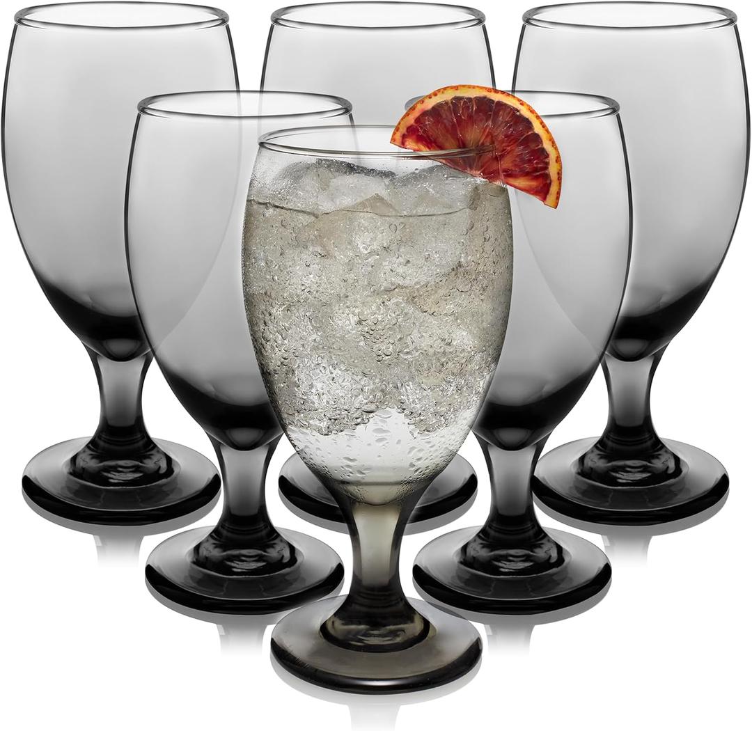 Libbey Classic Smoke Goblet Beverage Glasses, Set Of 6 Timeless Goblet Drinking Glasses - Dishwasher-Safe Glass Goblets for Wines, Smoothies & More, 6 Count