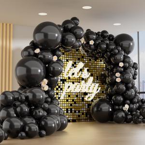 150pcs Black Balloons Different Sizes Pack, 18 12 10 5 Inch Party Balloon Garland Arch Kit for Halloween Birthday Graduation Baby Shower Party Decorations(With 2 Ribbons)