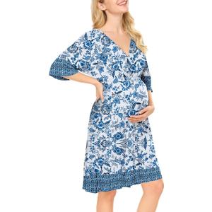 Nursing Dress for Women Breastfeeding Dresses - Maternity Nursing Dress V Neck Flowy Boho Floral Vacation Dress Blue (Blue, L)