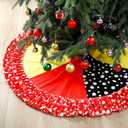 Soulchen Christmas Mouse Tree Skirt 51" Double Layer Circular Wave Point Cartoon Character Decor Xmas Decoration Dress Tree Mat for Holiday Christmas Party(Yellow Red Black,White Wave Point)