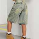 Women's Vintage Y2K Straight Leg Denim Shorts Washed Bremuda Jeans Shorts with Pockets (Medium Wash, 27 )