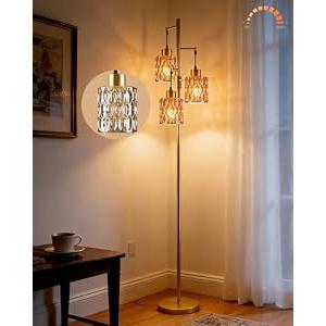 Lightdot 67" 3-Light Glass Floor Lamps for Living Room, Dimmable Floor Lamp with Brown Glass Shade& E12 Bulbs Included, Mid Century Standing Tall Lamp for Bedroom/ Sofa Beside/ Corner Decor-Gold