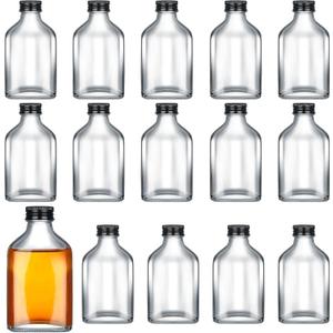 Patelai 16 Pcs Clear Glass Bottles with Caps Mini Glass Flask Liquor Bottles Empty Alcohol Shot Bottling Small Champagne Container DIY Gift for Wine Beverages Liquor Drinks Oil Beer (100 ml/ 3.4oz)