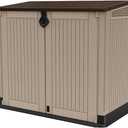 Keter Store-It-Out MIDI Outdoor Resin Storage Shed Weather-Resistant Horizontal Cabinet for Trash Cans, Garden Tools & Patio Accessories Lockable, Easy-Lift Lid, 30 Cu. Ft. Capacity, Beige