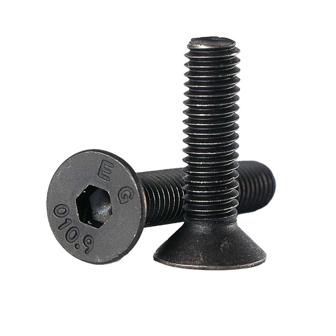 M8-1.25x20mm Flat Head Hex Socket Cap Screws, Countersunk Bolts, 10.9 Grade Alloy Steel, Black Oxide Finish, Allen Hex Drive, Metric Machine Fully Threaded, 50PCS
