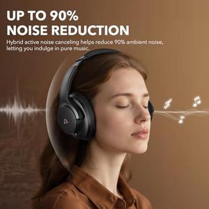 1Mii Y8 Noise Cancelling Headphones, Wireless LDAC Hi-Res Audio, 75H Battery Life, Comfortable, Over Ear Headphones Bluetooth 5.3 for Plane/Travel/Office - Black