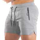 PIDOGYM Men's 5" Gym Workout Shorts,Fitted Jogging Short Pants for Bodybuilding Running Training with Zipper Pockets, Large