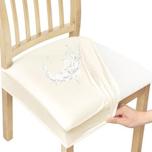 Smiry Waterproof Pu Leather Seat Covers for Dining Room Chairs Set of 4, Stretch Fit Removable Washable Kitchen Chair Seat Slipcovers Protector, No Rear Covers, Beige