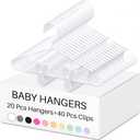 Plastic Kids Pants Hangers for Nursery Closet Top and Bottom Clothes Hanger Set for Newborn Infant Toddler(60 Packs Total,White,10.6 Inch)