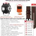 Abanen Leather Watch Bands for Garmin Fenix 8 / epix Pro/Tactix 8 (47mm), QuickFit 22mm Soft Genuine Leather with Silicone Sweatproof Wrist Strap for Fenix 7/6/5, Instinct 3 45mm