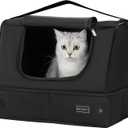 PETSFIT Portable Cat Litter Box - Removable 2-Layer Leak-Proof Lining, Scratch-Resistant Fabric with Sturdy Support Frame, Travel & Collapsible Cat Litter Box Black (17"Lx13"Wx13"H)