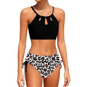 Girls Swimsuit 2 Piece Bathing Suit Tankini Adjustable Straps Cut Out Swimwear Size 9-16Y (9-10 Years)