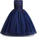 Girls Flower Vintage Lace Princess Long Dress for Kids Tulle Pageant Formal Party Wedding Floor Dance Evening Gown, 120