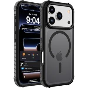 DEERLAMN Strong Magnetic Case for iPhone 17 Pro 6.3-Inch,[Compatible with Magsafe][Military Grade Drop Protection] Translucent Matte Shockproof Protective Phone Cover-Frosted Black