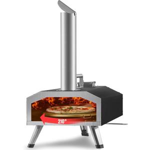 VEVOR Multi-fuel Outdoor Pizza Oven, 12-inch Gas & Wood Fired Pizza Maker with Auto Rotatable Stone, Portable Pizza Ovens for Outside Backyard Camp, Carry Cover, Shovel, CSA Certified, Black