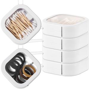 Kathfly 4 Pcs White Hair Tie Organizer Portable Hair Accessory Storage Containers Stackable Tie Bobby Pin Holder Home Cotton Swab Dispenser Accessories Jewelry Organizer Box (White)