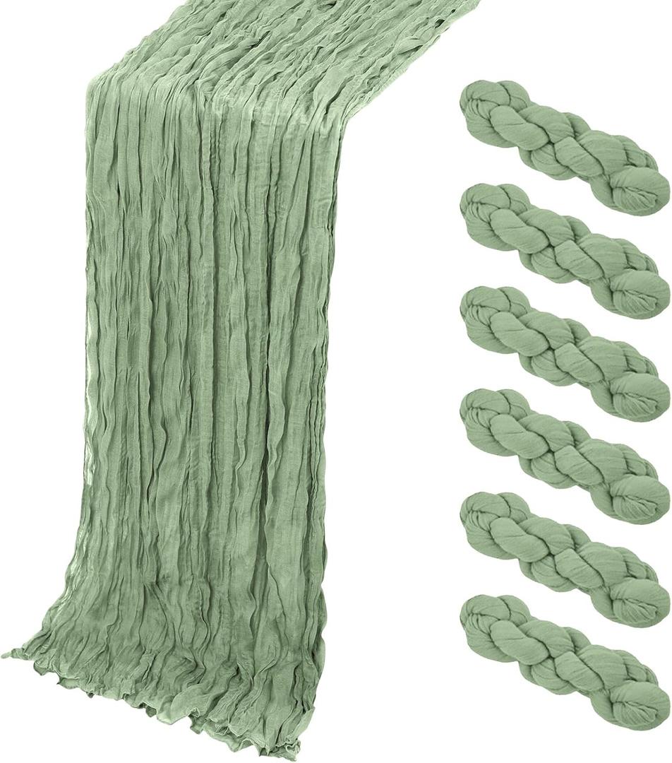 6 Pack Sage Green Cheesecloth Table Runner, 17 x 108 Inch, Gauze Cheese Cloth Table Runner Rustic Sheer Runner for Wedding Birthday Party Baby Shower Table Decor(Sage Green)